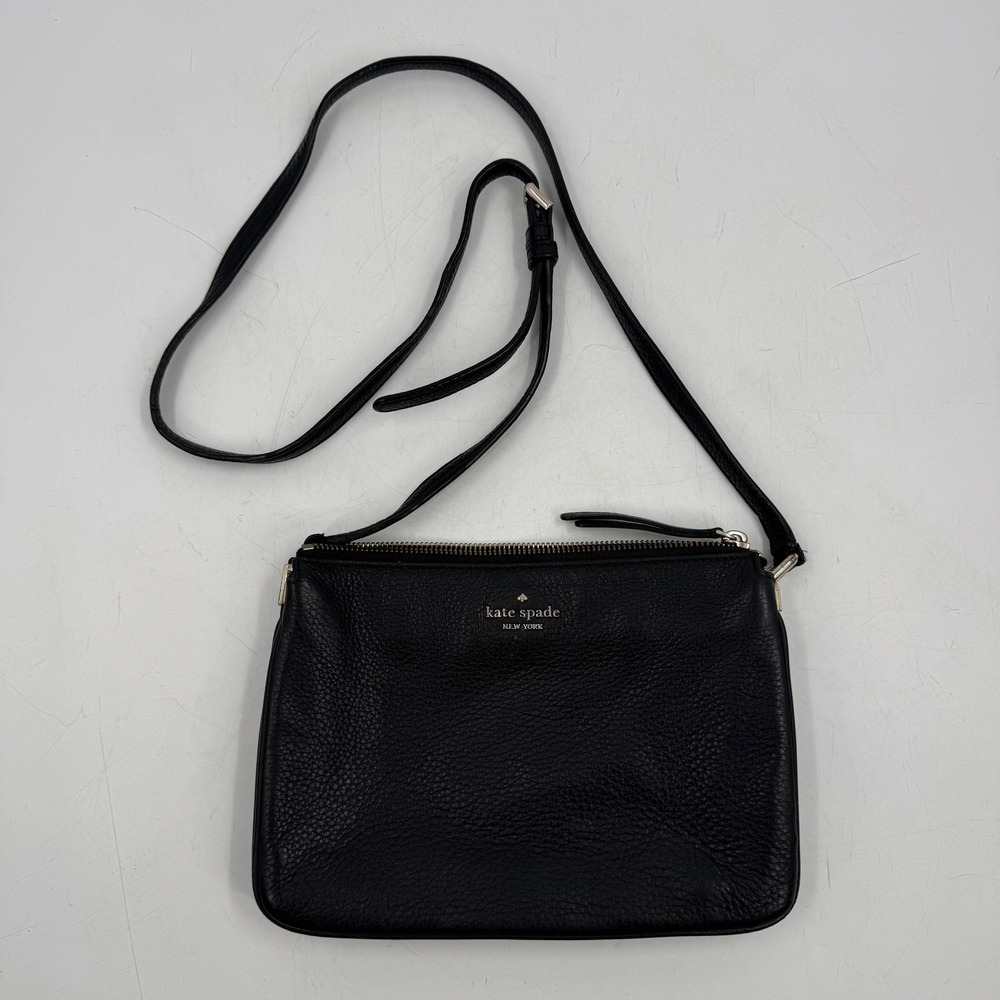 Kate Spade New York Black Leather Crossbody Bag‎ Silver Tone Hardware Adjustable